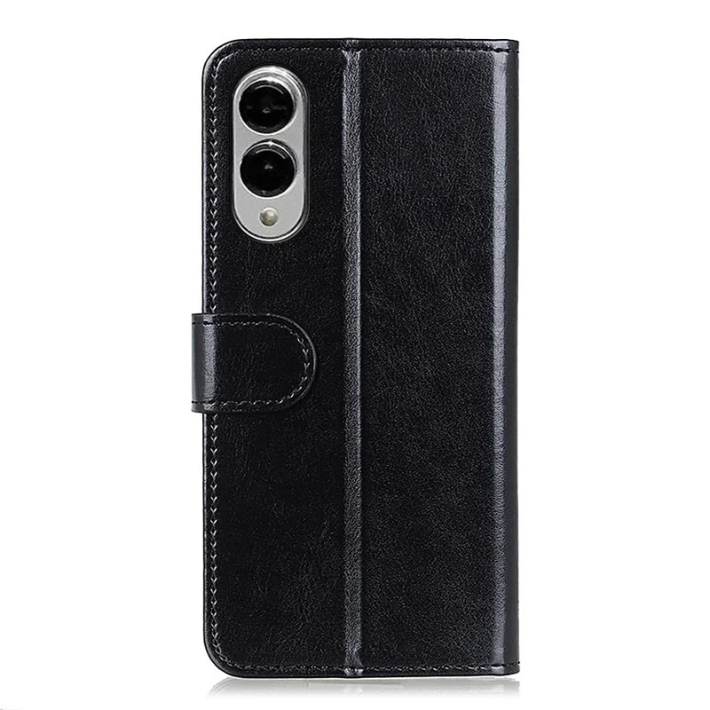 For Samsung Galaxy S25 Edge Case Crazy Horse Texture PU Leather Phone Stand Cover - Black