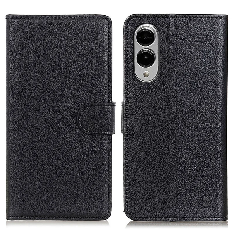 For Samsung Galaxy S25 Edge Wallet Case PU Leather Phone Cover Litchi Texture - Black