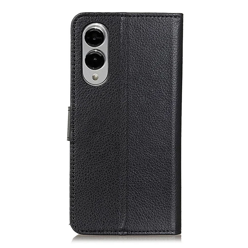 For Samsung Galaxy S25 Edge Wallet Case PU Leather Phone Cover Litchi Texture - Black