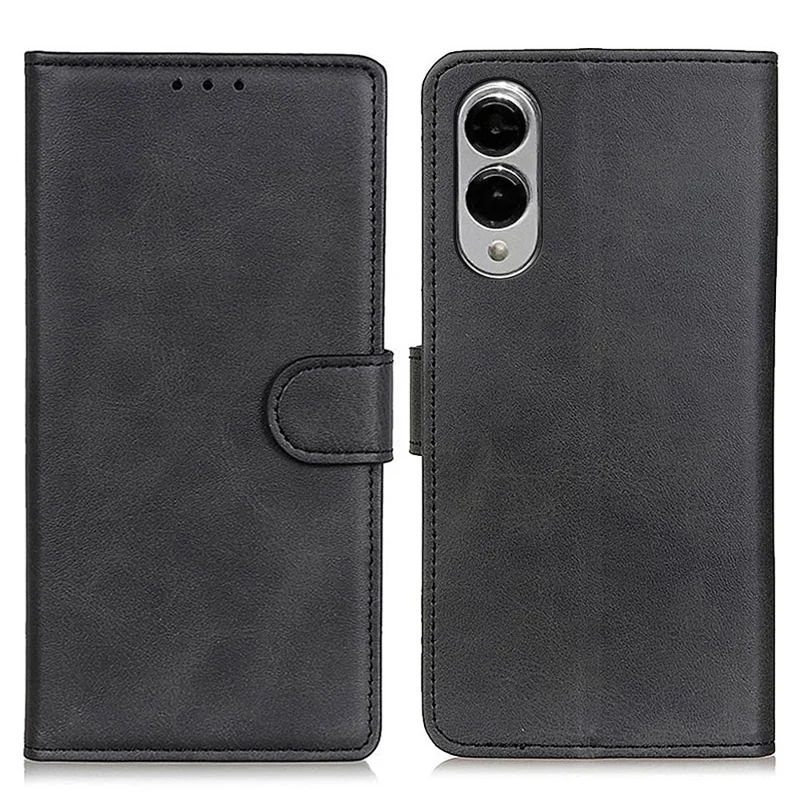 For Samsung Galaxy S25 Edge Wallet Case Cowhide Texture Leather Stand Phone Cover - Black