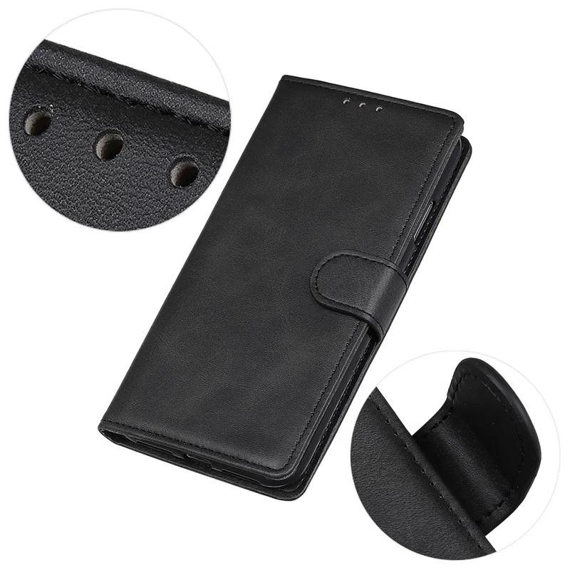 For Samsung Galaxy S25 Edge Wallet Case Cowhide Texture Leather Stand Phone Cover - Black