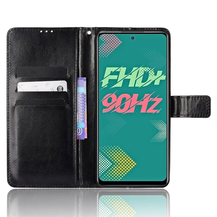 Per Infinix Hot 11s / Infinix Hot 11s NFC 4G Anti-drop PU Case di Telefono in Pelle Crazy Horse Texture Stand Cro Copertura Per Telefono Magnetico - Nero