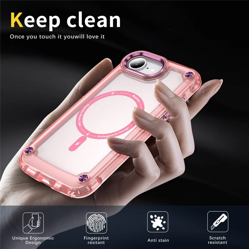 Funda Magnética para iPhone 16e con Piel Táctil TPU + PC - Rosa