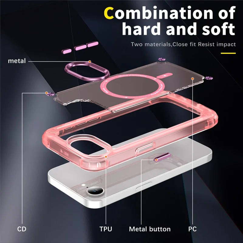 Funda Magnética para iPhone 16e con Piel Táctil TPU + PC - Rosa