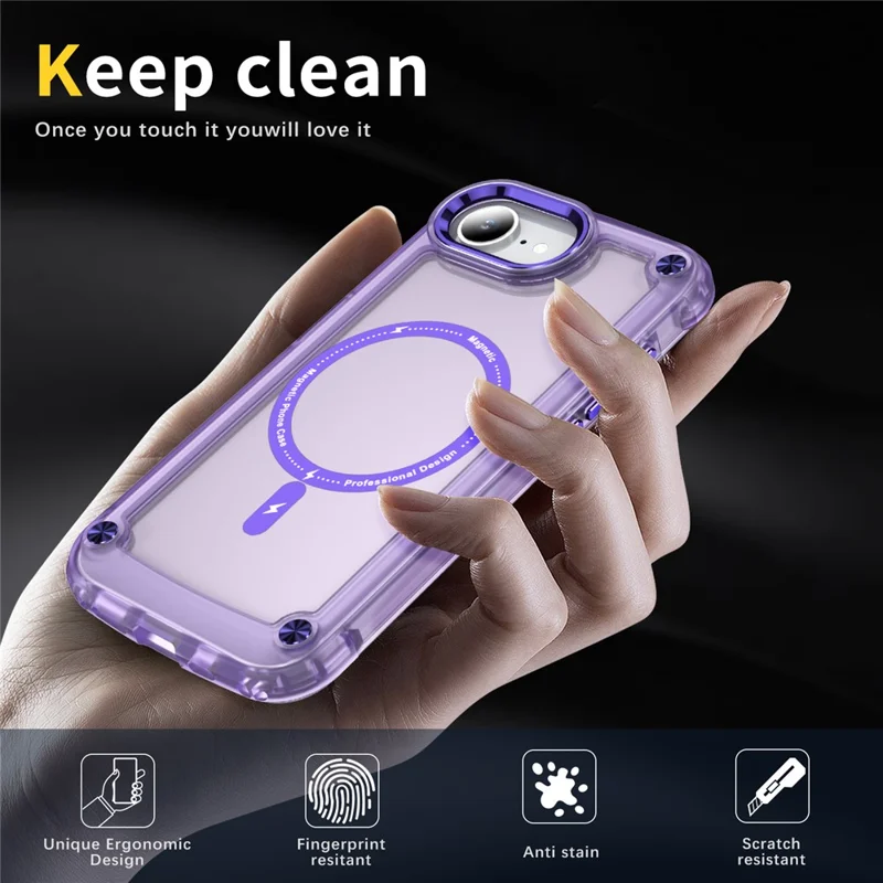 For iPhone 17e / 16e Case Magnetic Skin Touch TPU + PC Phone Cover - Purple