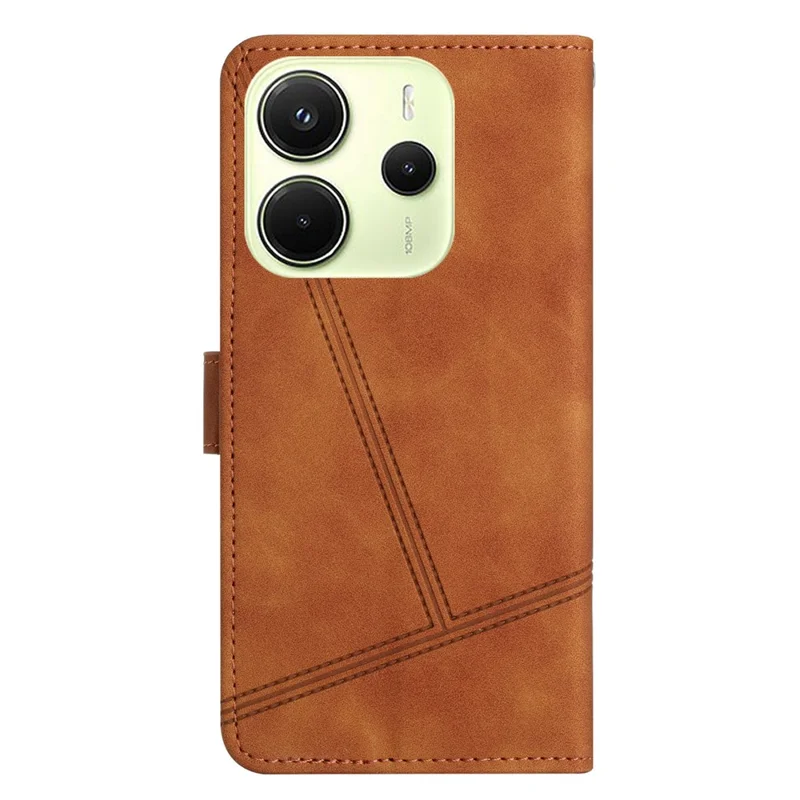 For Xiaomi Redmi Note 14 4G (163.25mm) Case Flip Leather Retro Phone Cover Lines Imprinted - Brown