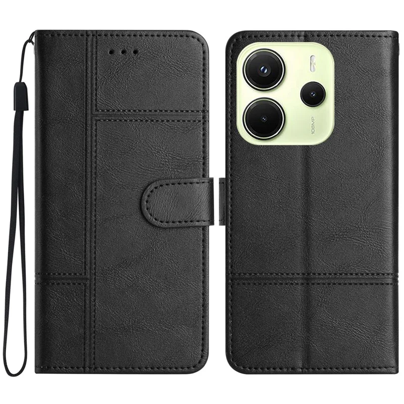 For Xiaomi Redmi Note 14 4G (163.25mm) Case Line Imprinted PU Leather Wallet Phone Cover - Black