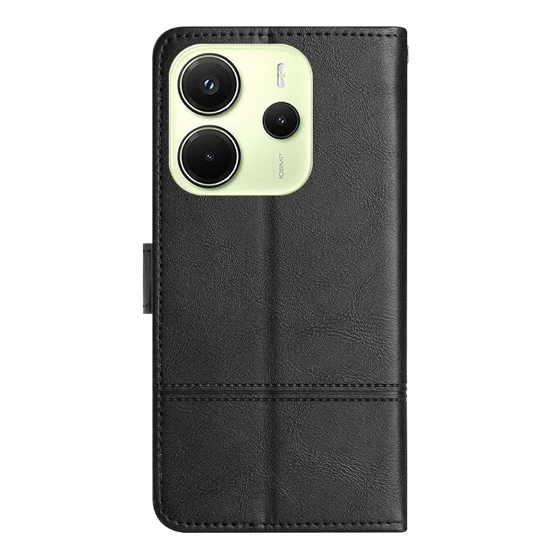 For Xiaomi Redmi Note 14 4G (163.25mm) Case Line Imprinted PU Leather Wallet Phone Cover - Black
