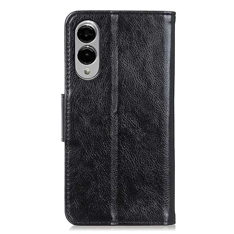 Samsung Galaxy S25 Edge-hoesje van gespleten leer met Nappastructuur, portemonnee - Zwart