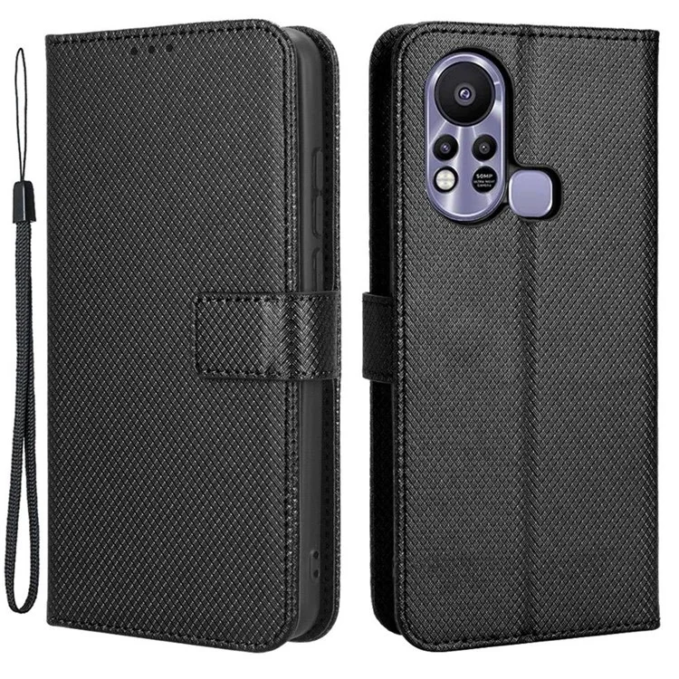 Para Infinix Hot 11s / Hot 11s NFC 4G Caixa de Telefone da Carteira Textura de Diamante Anti-arranhão PU Capelo de Celular de Couro Com Suporte - Preto