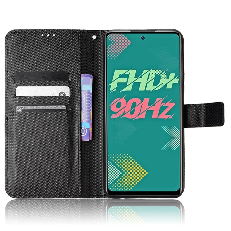 Para Infinix Hot 11s / Hot 11s NFC 4G Caixa de Telefone da Carteira Textura de Diamante Anti-arranhão PU Capelo de Celular de Couro Com Suporte - Preto