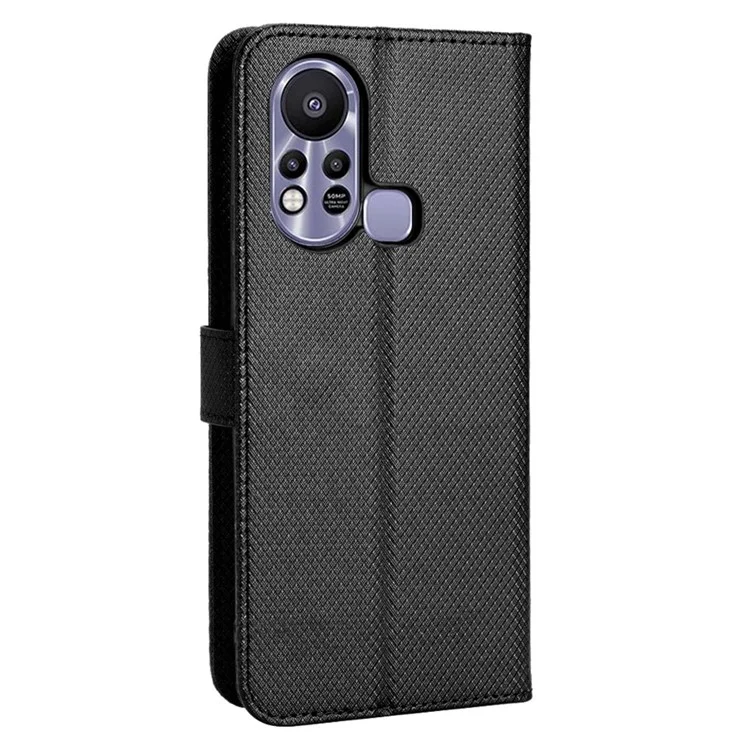 Para Infinix Hot 11s / Hot 11s NFC 4G Caixa de Telefone da Carteira Textura de Diamante Anti-arranhão PU Capelo de Celular de Couro Com Suporte - Preto