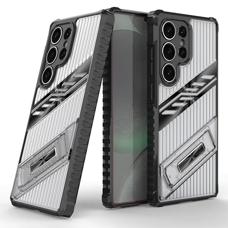 For Samsung Galaxy S25 Ultra Case Folding Kickstand PC + TPU Anti Drop Phone Cover - Black  /  Grey