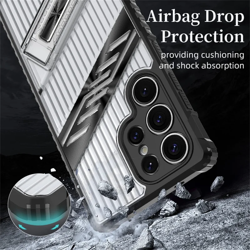 For Samsung Galaxy S25 Ultra Case Folding Kickstand PC + TPU Anti Drop Phone Cover - Black  /  Grey