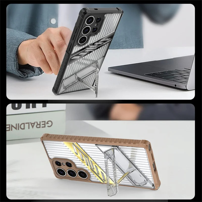 For Samsung Galaxy S25 Ultra Case Folding Kickstand PC + TPU Anti Drop Phone Cover - Black  /  Grey