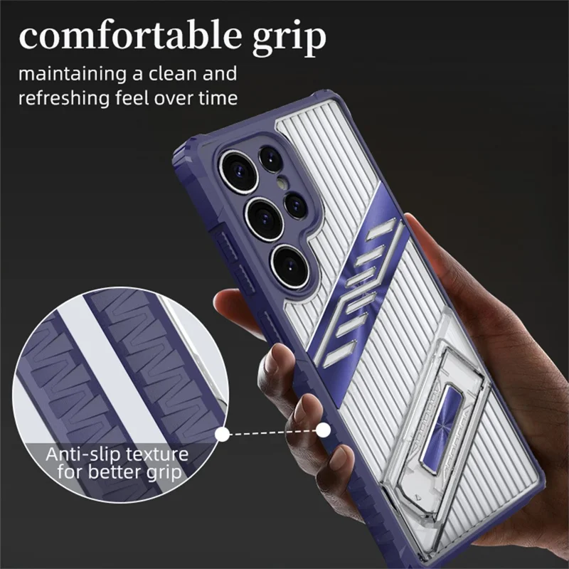 For Samsung Galaxy S25 Ultra Case Folding Kickstand PC + TPU Anti Drop Phone Cover - Black  /  Grey