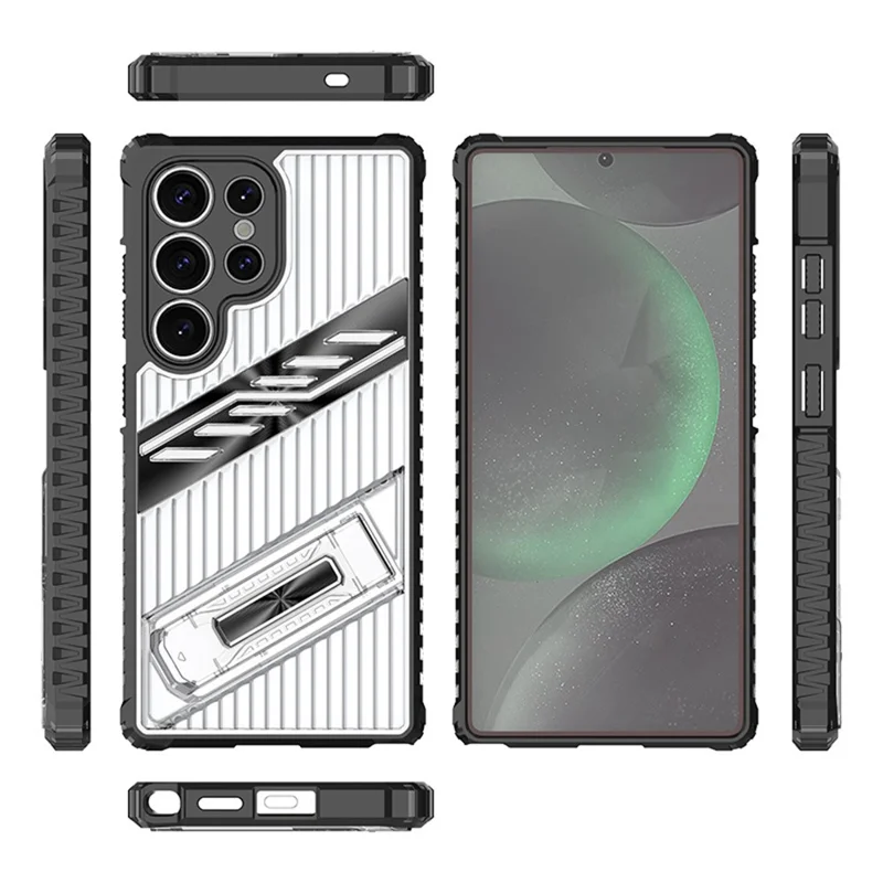 For Samsung Galaxy S25 Ultra Case Folding Kickstand PC + TPU Anti Drop Phone Cover - Black  /  Grey