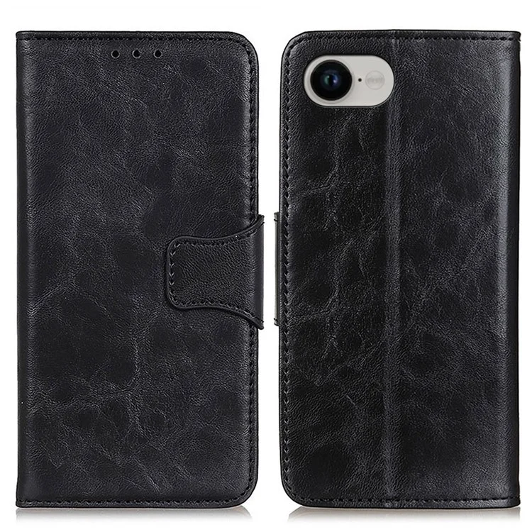 Étui pour iPhone SE (2025) en Cuir Fendu Style Crazy Horse avec Portefeuille - Noir