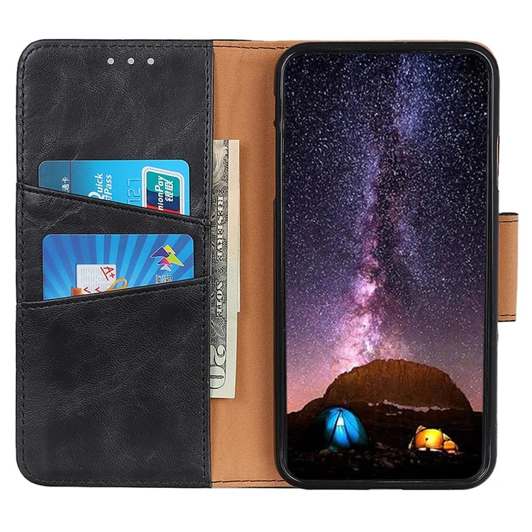 Étui pour iPhone SE (2025) en Cuir Fendu Style Crazy Horse avec Portefeuille - Noir