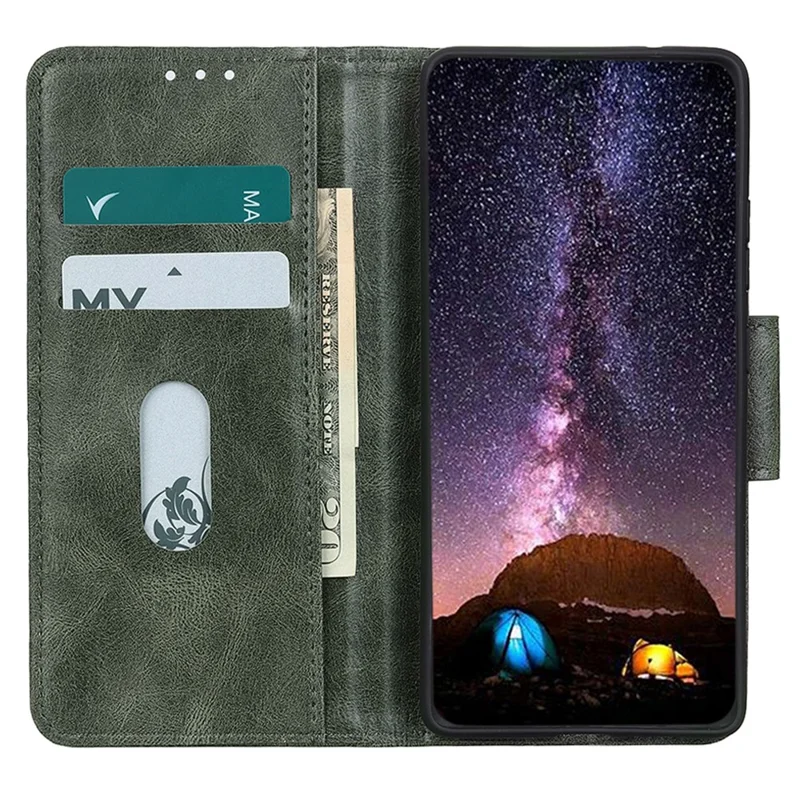 For iPhone 16e Hoesje met RFID-blokkering Echt Runderleer Portemonnee Hoes - Donkergroen