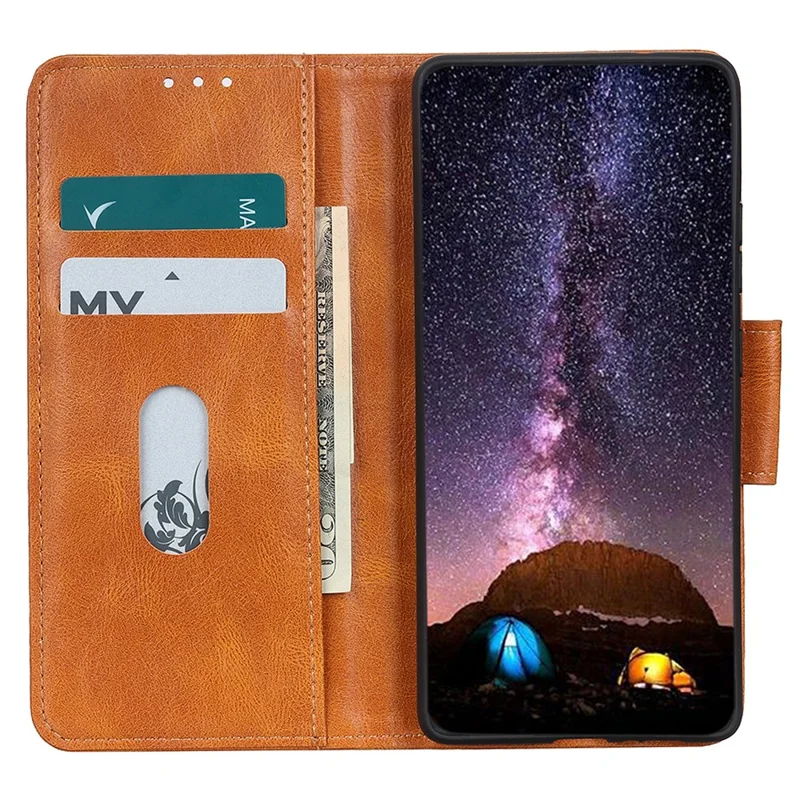 For iPhone 16e Hoesje RFID-blokkering Echt Rundleder Portemonnee Hoes - Bruin