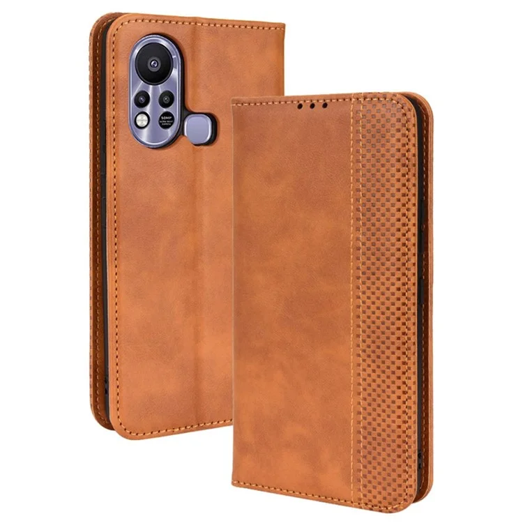 Für Infinix Hot 11s / Hot 11s NFC 4G Retro Textur PU Leder Hülle Gedruckter Muster Magnetisch Automatisch Absorbiertes Telefon Stand Wallet Wallet - Braun