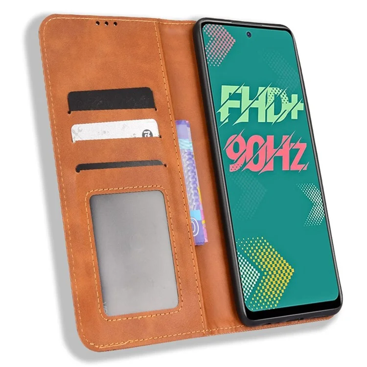Für Infinix Hot 11s / Hot 11s NFC 4G Retro Textur PU Leder Hülle Gedruckter Muster Magnetisch Automatisch Absorbiertes Telefon Stand Wallet Wallet - Braun