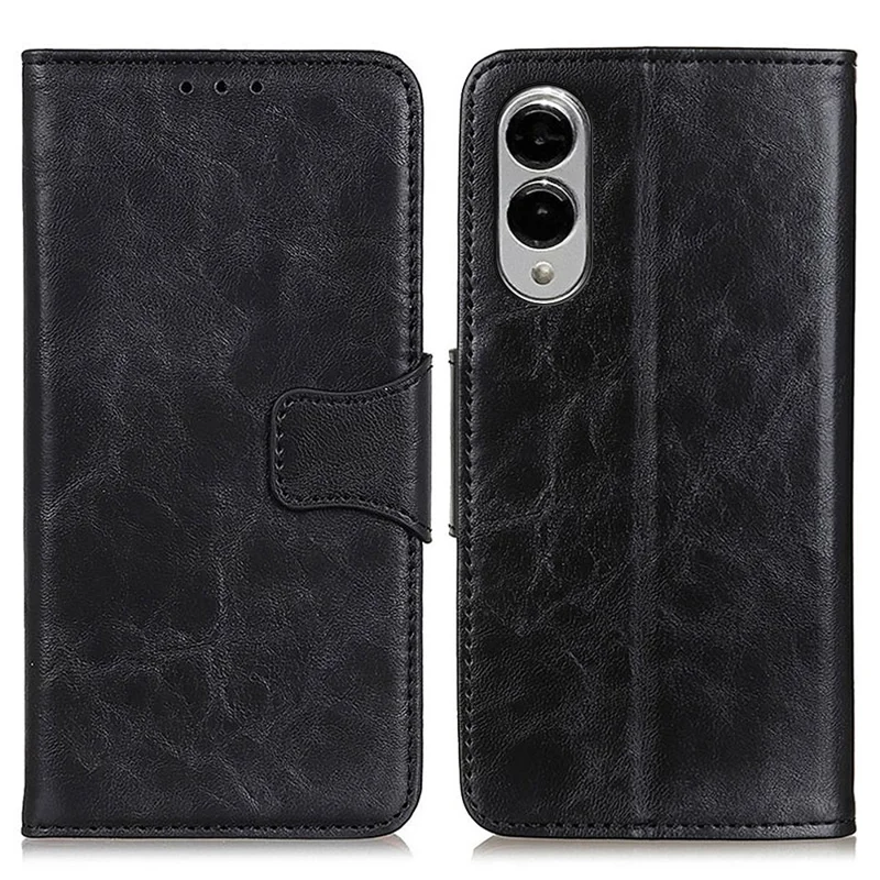 For Samsung Galaxy S25 Edge Case Crazy Horse Texture Split Leather Wallet Phone Cover - Black