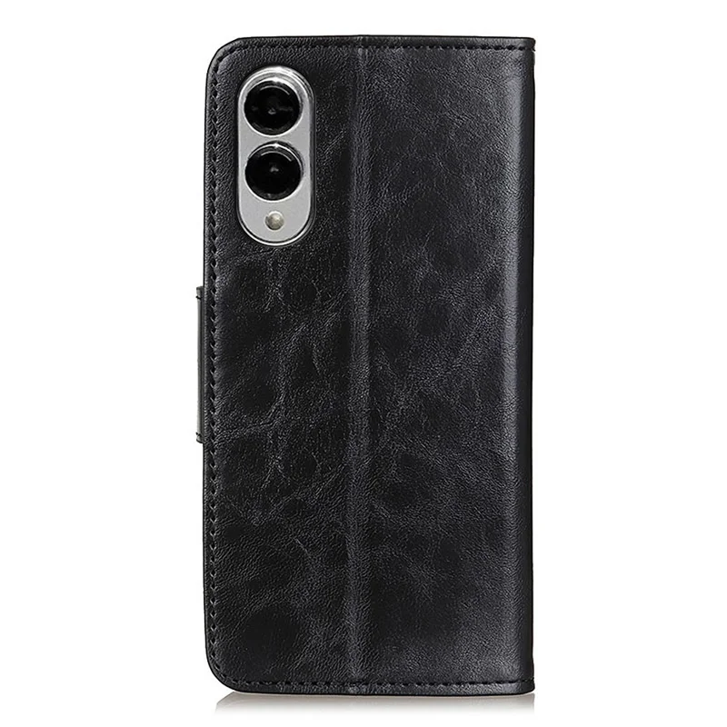For Samsung Galaxy S25 Edge Case Crazy Horse Texture Split Leather Wallet Phone Cover - Black