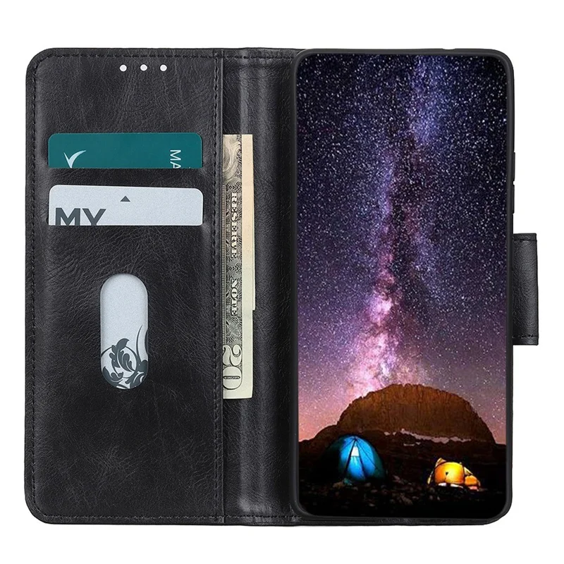 For Samsung Galaxy S25 Edge Case RFID Blocking Genuine Cow Leather Wallet Phone Cover - Black