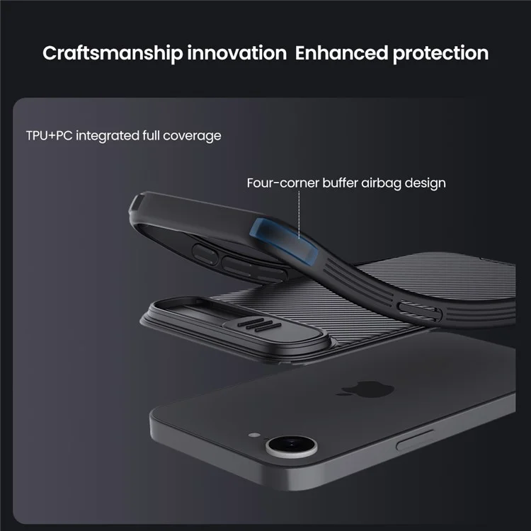 NILLKIN Camshield Pro Series pour étui iPhone SE (2025) PC + TPU Couvercle coulissant pour caméra Protection de téléphone - Noir