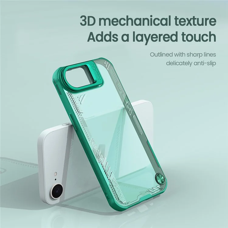 NILLKIN Iceblade Prop For iPhone 16e Case Lens Frame Kickstand PC + TPU Phone Cover - Green