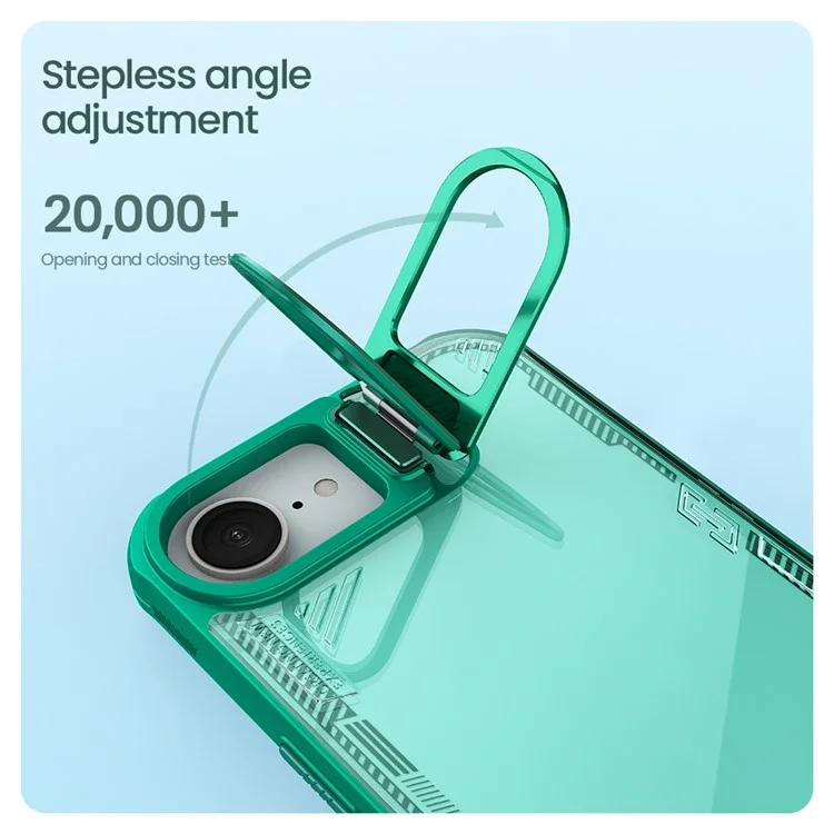NILLKIN Iceblade Prop For iPhone 16e Case Lens Frame Kickstand PC + TPU Phone Cover - Green
