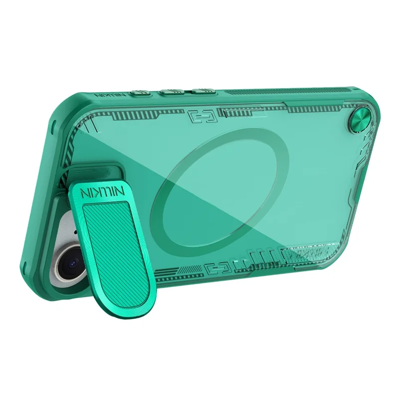 NILLKIN Iceblade Prop For iPhone 16e Magnetic Case Lens Cover Kickstand PC + TPU Phone Cover - Green