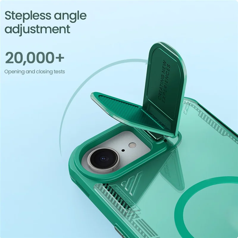 NILLKIN Iceblade Prop For iPhone 16e Magnetic Case Lens Cover Kickstand PC + TPU Phone Cover - Green