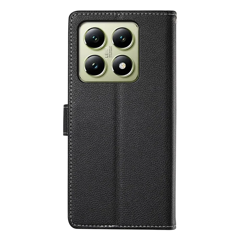 DF-012 For Xiaomi 14T Case Litchi Texture Leather Magnetic Clasp Wallet Stand Phone Cover with Wrist Strap - Black