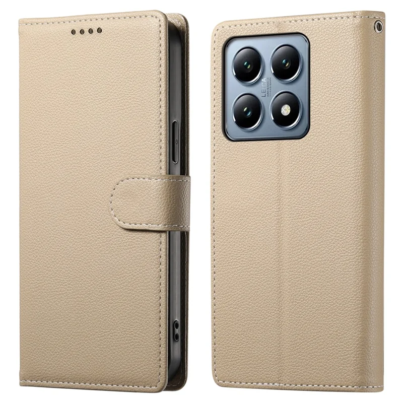 For Xiaomi 14T Pro Stand Case Litchi Texture Leather Wallet Phone Cover Magnetic Snap - Apricot