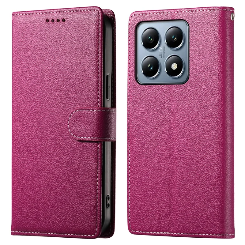 For Xiaomi 14T Pro Stand Case Litchi Texture Leather Wallet Phone Cover Magnetic Snap - Rose