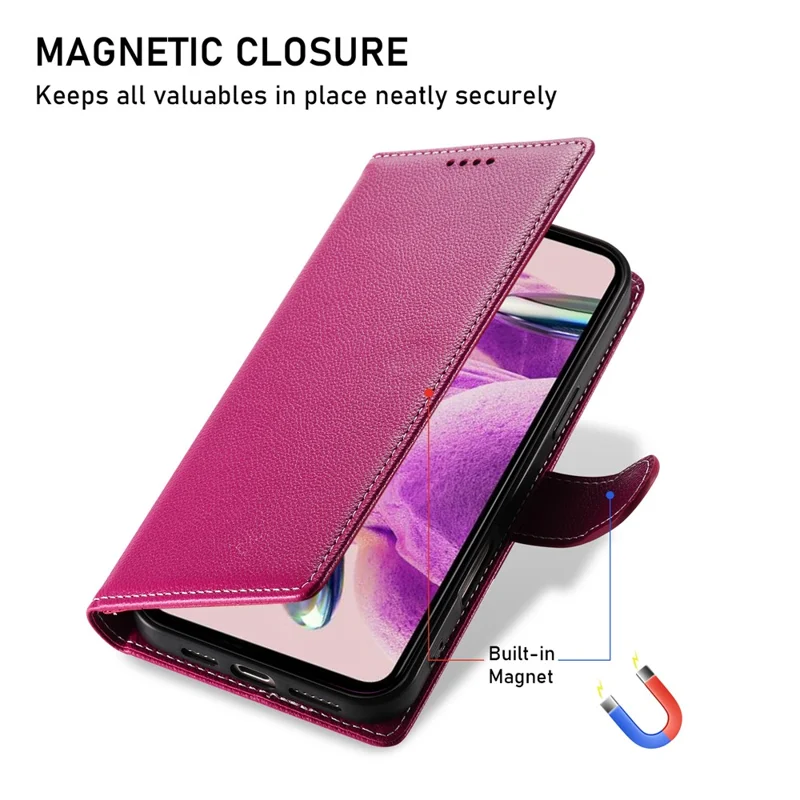 For Xiaomi 14T Pro Stand Case Litchi Texture Leather Wallet Phone Cover Magnetic Snap - Rose