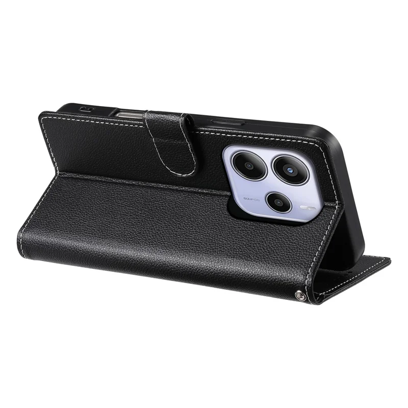 For Xiaomi Redmi Note 14 4G (163.25mm) Stand Case Litchi Texture Leather Wallet Phone Cover Magnetic Snap - Black