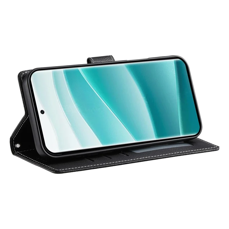 DF-012 For Xiaomi Redmi Note 14 Pro 5G / Poco X7 5G Case Litchi Texture Leather Magnetic Clasp Wallet Stand Phone Cover - Black