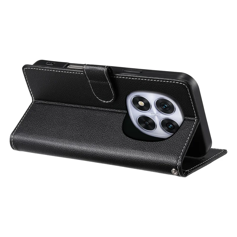 DF-012 For Xiaomi Redmi Note 14 Pro 5G / Poco X7 5G Case Litchi Texture Leather Magnetic Clasp Wallet Stand Phone Cover - Black