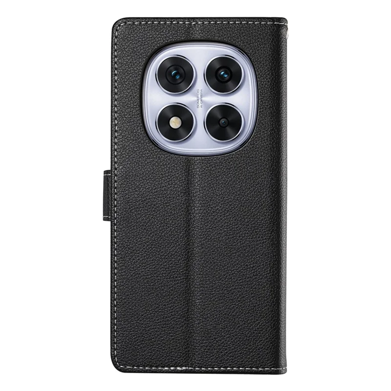 DF-012 For Xiaomi Redmi Note 14 Pro 5G / Poco X7 5G Case Litchi Texture Leather Magnetic Clasp Wallet Stand Phone Cover - Black