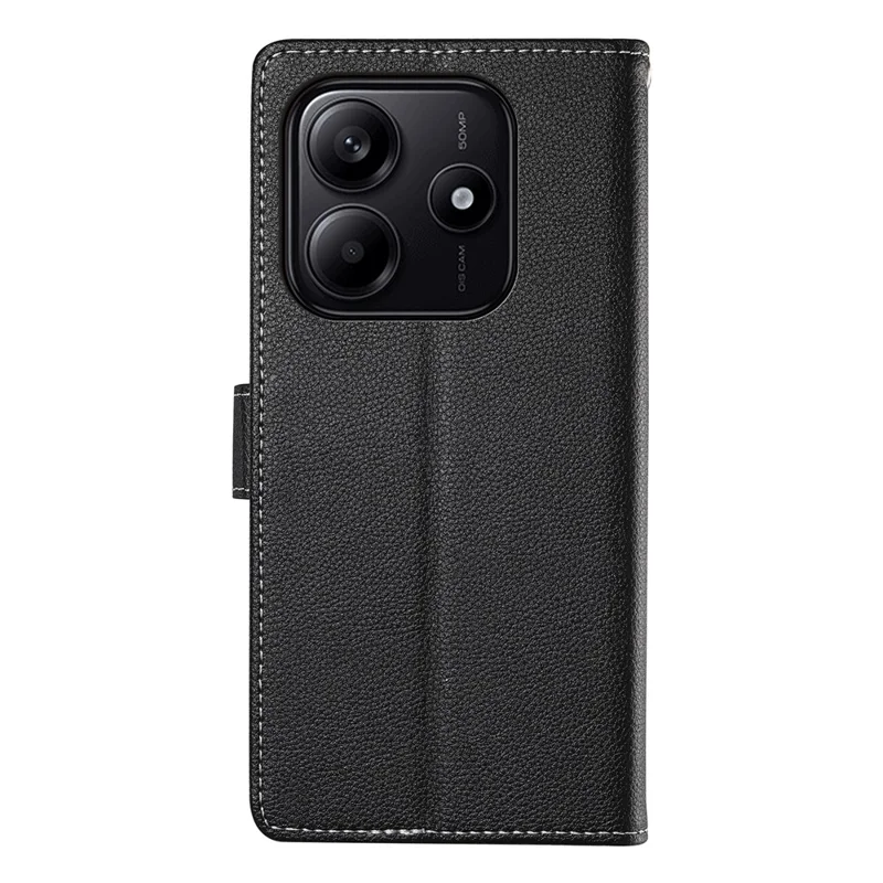 DF-012 For Xiaomi Redmi Note 14 5G Case Litchi Texture Leather Magnetic Clasp Wallet Stand Phone Cover with Wrist Strap - Black