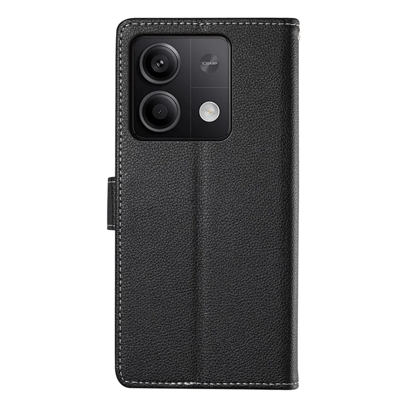 DF-012 For Xiaomi Redmi Note 13 5G Case Litchi Texture Leather Magnetic Clasp Wallet Stand Phone Cover with Wrist Strap - Black