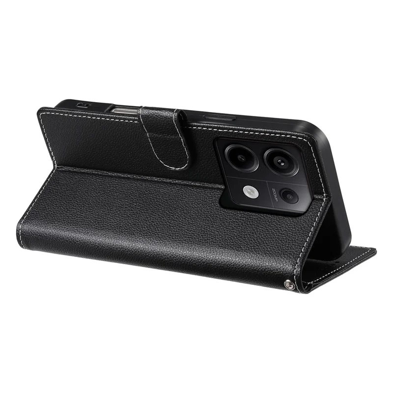 DF-012 For Xiaomi Redmi Note 13 Pro 5G / Poco X6 5G Case Litchi Texture Leather Magnetic Clasp Wallet Stand Phone Cover with Wrist Strap - Black