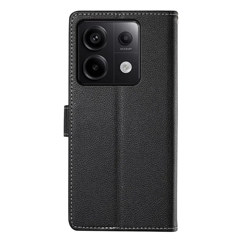 DF-012 For Xiaomi Redmi Note 13 Pro 5G / Poco X6 5G Case Litchi Texture Leather Magnetic Clasp Wallet Stand Phone Cover with Wrist Strap - Black