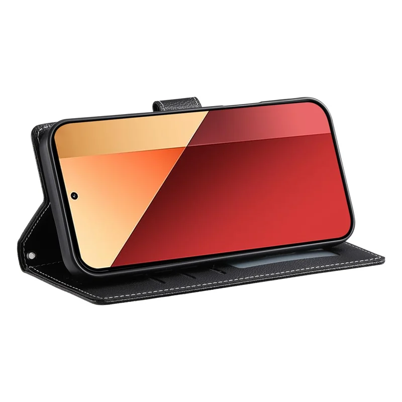 DF-012 For Xiaomi Redmi Note 13 Pro 4G Case Litchi Texture Leather Magnetic Clasp Wallet Stand Phone Cover with Wrist Strap - Black
