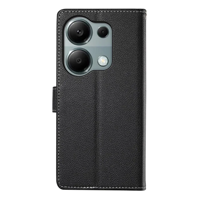 DF-012 For Xiaomi Redmi Note 13 Pro 4G Case Litchi Texture Leather Magnetic Clasp Wallet Stand Phone Cover with Wrist Strap - Black