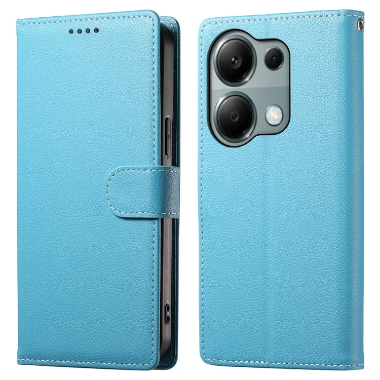 DF-012 Für Xiaomi Redmi Note 13 Pro 4G Hülle Lederstruktur mit Magnetverschluss Brieftasche Ständer Handyhülle mit Handschlaufe - Himmelblau